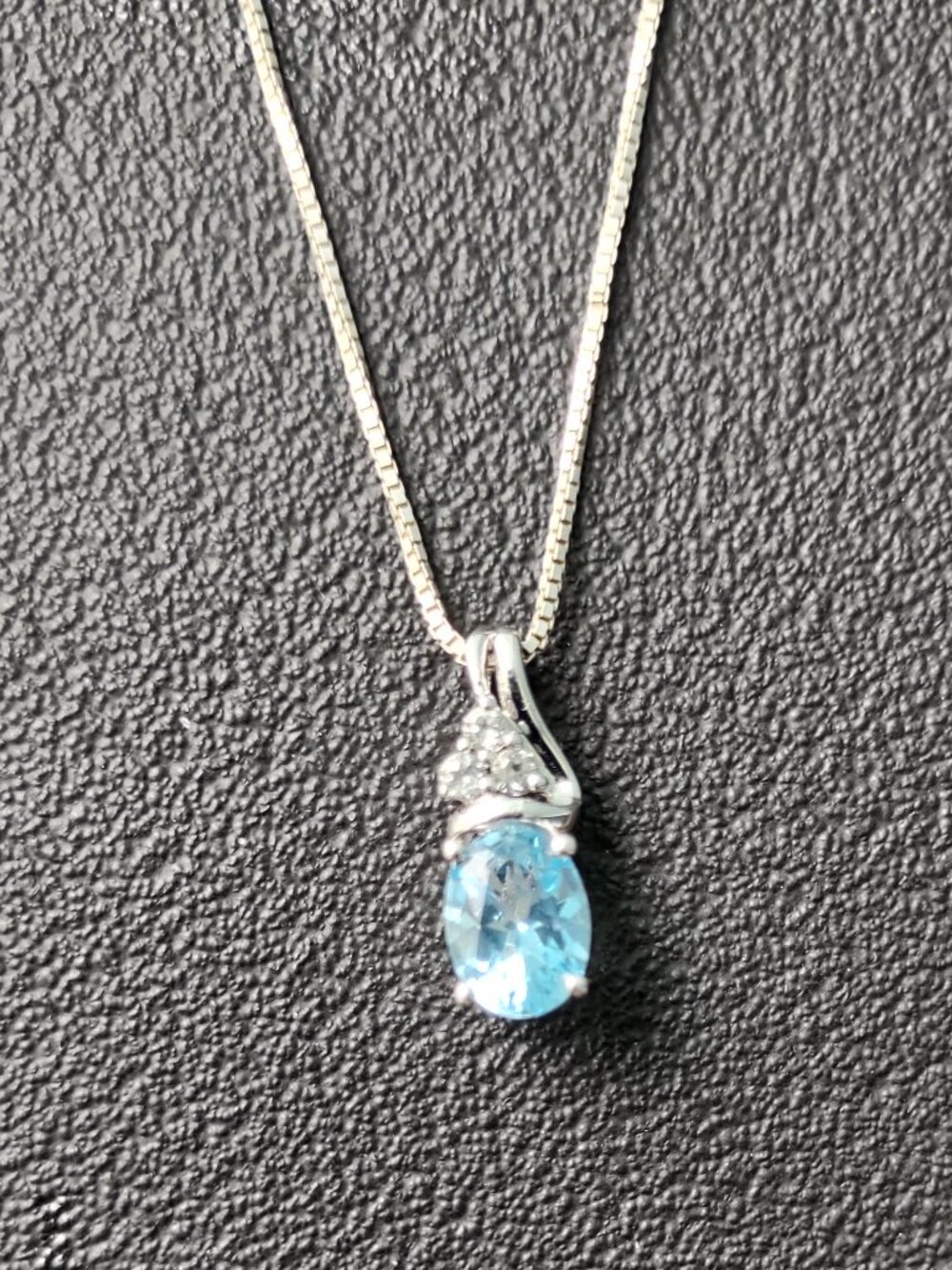 NECKLACE-1 ct SkyBlue Topaz + White Topaz + 16" L Box Chain Sterling Silver 925